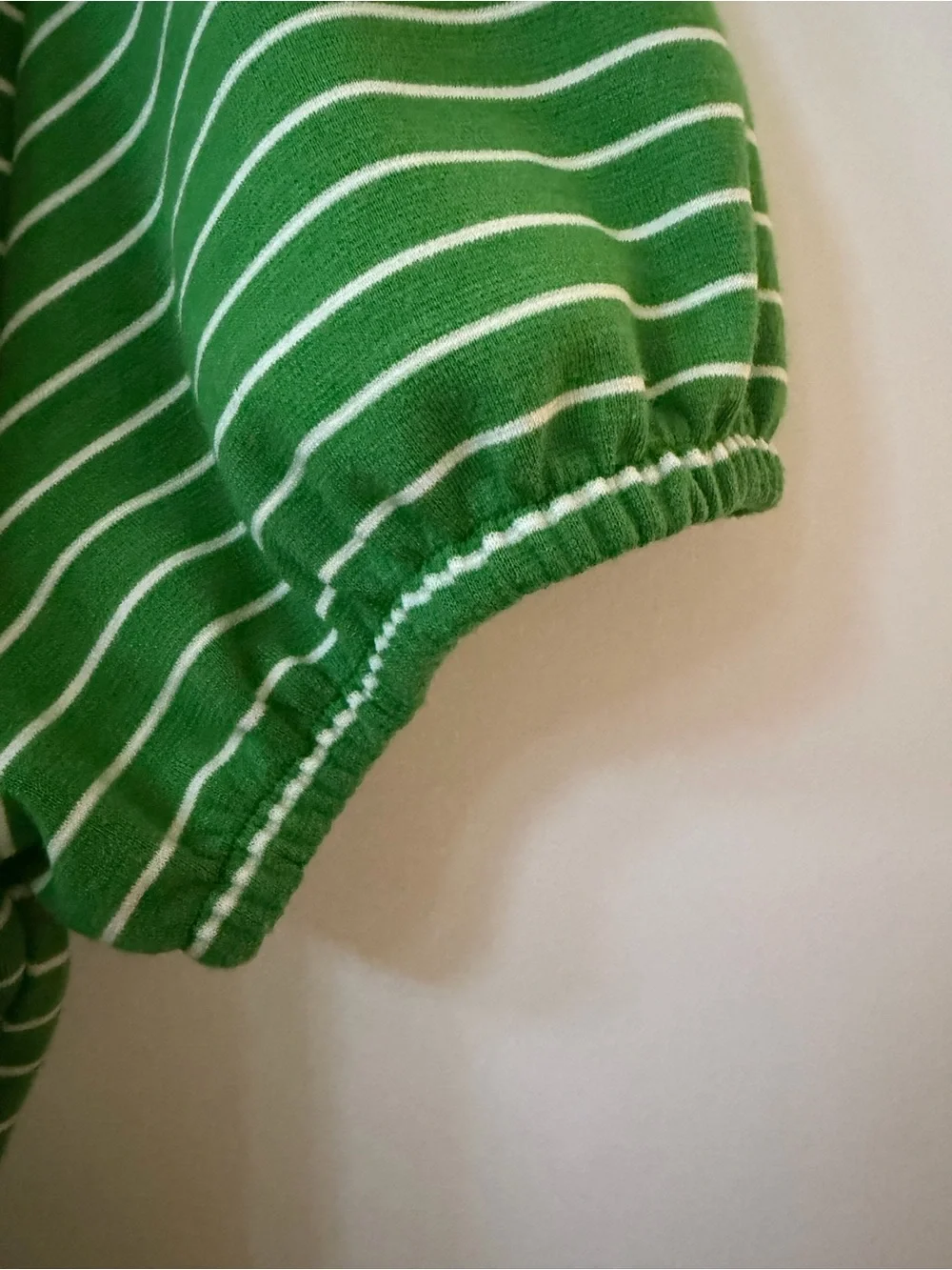 Anthropologie Green Striped Puff-Sleeve Peplum Top